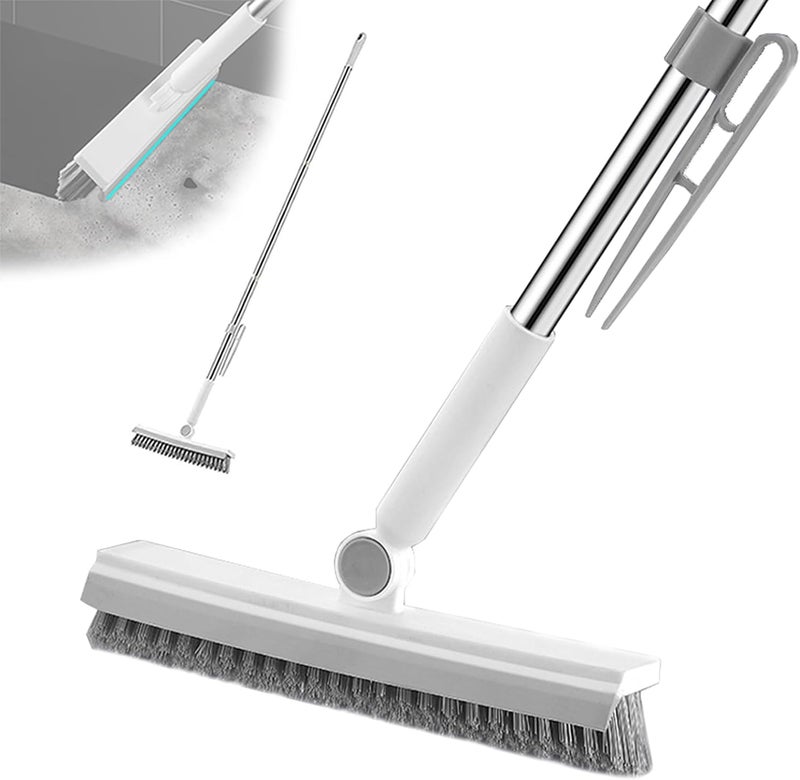 YSDSDAKA Floor Scrubbing Brush with 57" Adjustable Long Handle,3 in 1 Living Grout Brush with Squeegee,V-Shape Stiff Brush Bristle,Heavy Duty Bathroom Cleaning Brush for Tile,Deck,Patio,Wall,Garage,Kitchen - Image 1